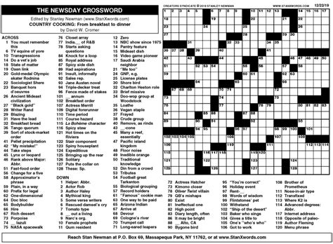 Newsday sunday crossword puzzle answers - Aug 28, 2022 · Facts and Figures. There are a total of 144 clues in the August 28 2022 Newsday Crossword puzzle. The shortest answer is PAT which contains 3 Characters. Stand __ (take no cards) is the crossword clue of the shortest answer. The longest answer is DRIVINGMISSDAISY which contains 16 Characters.